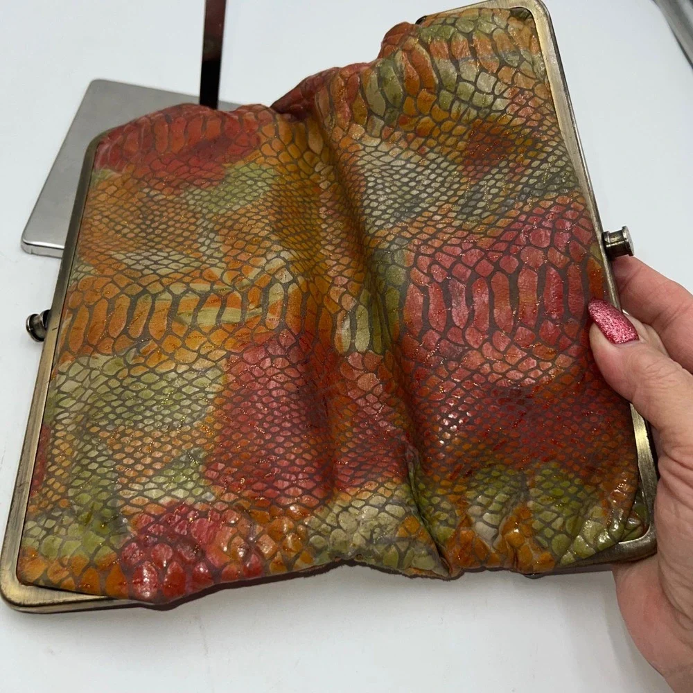 Hobo Clutch Wallet Snakeskin Print Leather Kisslock Closure